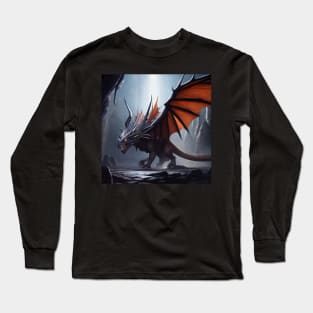 Evil Black Dragon with Red Wings in a Cave Long Sleeve T-Shirt